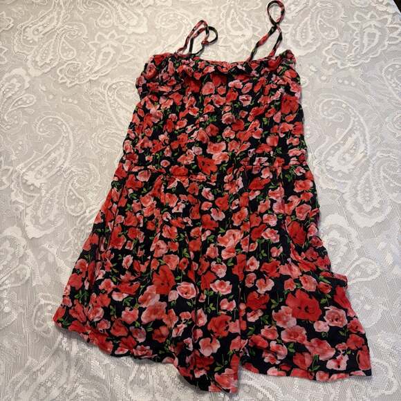 Sidecca Tops - Sidecca Red Poppies Pattern Ruffle Tank Top Med Cute Summer Vibe & Pockets